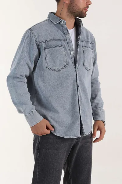 Mavi Relaxed Fit Gabardin Çift Cepli Yıkamalı  Erkek Gömlek 397969
