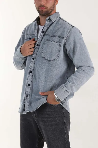 Mavi Relaxed Fit Gabardin Çift Cepli Yıkamalı  Erkek Gömlek 397969