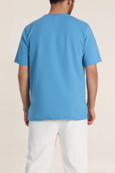 Mavi Relaxed Fit İki İp Yırtık Yaka Detaylı Basic Erkek Tişört 347587