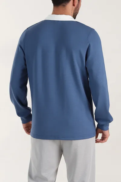 Mavi Relaxed Fit Oysho Kumaş Kabartma Yazılı Polo Yaka Erkek Sweatshirt 399587