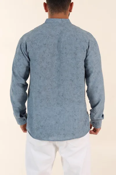 Mavi Relaxed Fit Yarım Düğmeli Hakim Yaka Uzun Kollu Erkek Gömlek 369361