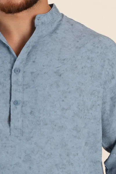 Mavi Relaxed Fit Yarım Düğmeli Hakim Yaka Uzun Kollu Erkek Gömlek 369361