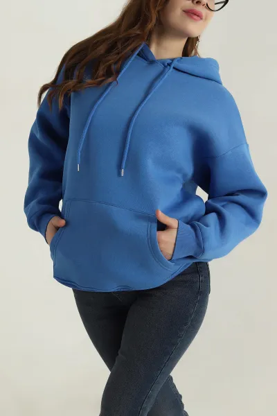 Mavi Şardonlu Kadın Üç İp Sweat 412809