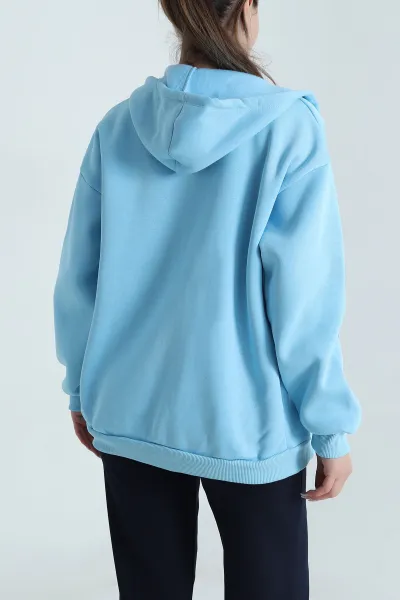 Mavi Şardonlu Üç İp Fermuarlı Kadın Sweat 485280