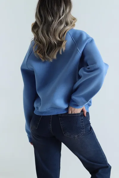 Mavi Şardonlu Üç İp Kadın Sweat 487106
