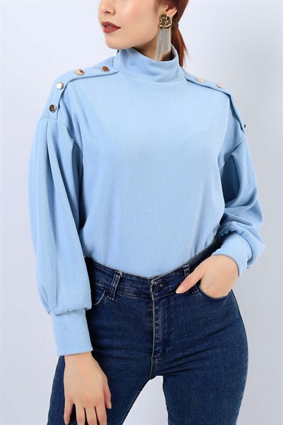 Mavi Selanik Kumaş Düğme Detay Bluz 21933B