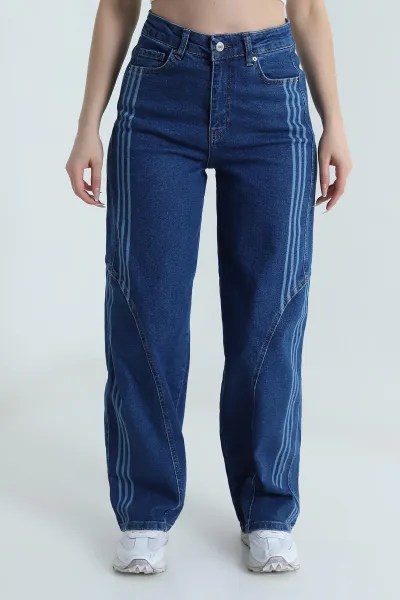 Mavi Şerit Detay Kadın Baggy Kot Pantolon 493412