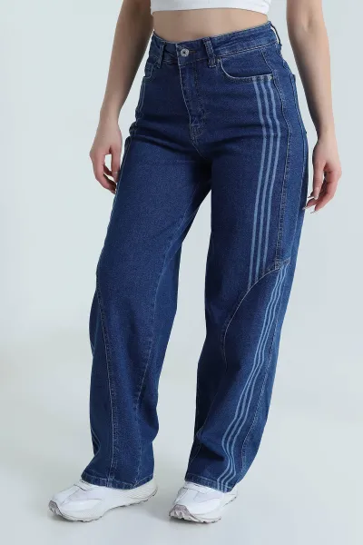 Mavi Şerit Detay Kadın Baggy Kot Pantolon 493412