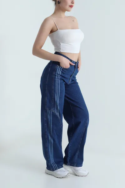 Mavi Şerit Detay Kadın Baggy Kot Pantolon 493412