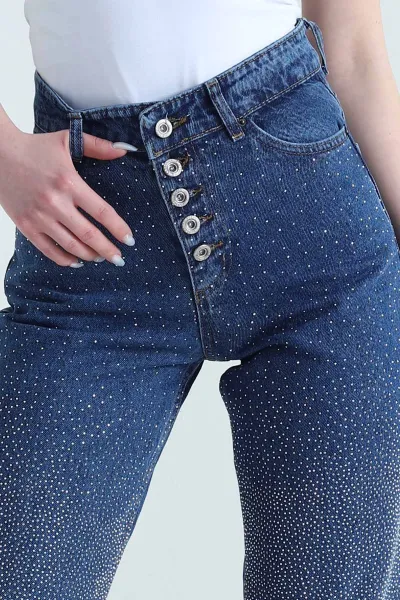 Mavi Serpme Taşlı Kadın Kot Pantolon 449825