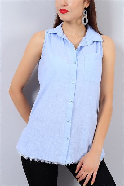 Mavi Sıfır Kol Bayan Gömleği 15539B
