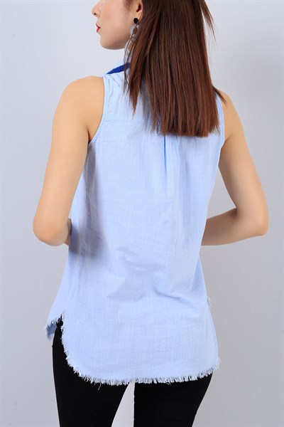 Mavi Sıfır Kol Bayan Gömleği 15539B