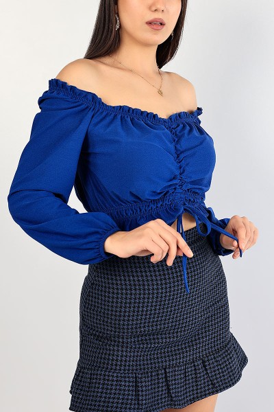 Mavi Sıkmalı Beli Lastikli Bluz 85690