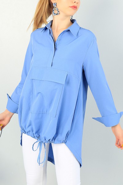 Mavi Sıkmalı Tasarım Poplin Tunik 70943