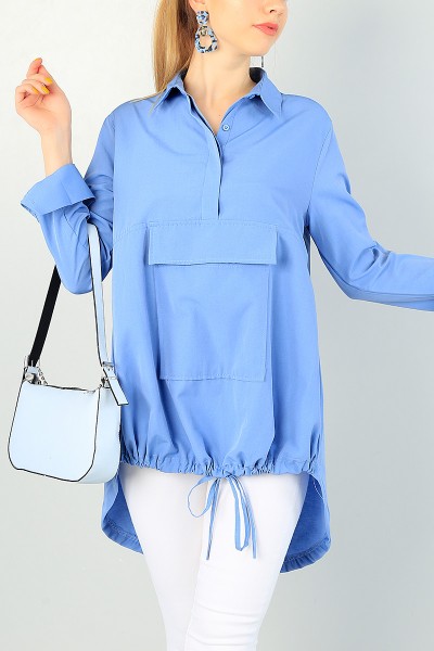 Mavi Sıkmalı Tasarım Poplin Tunik 70943