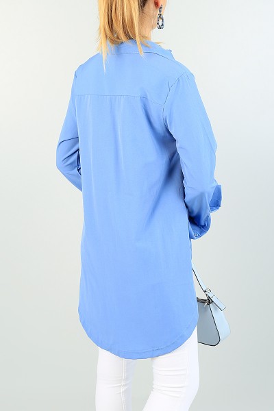 Mavi Sıkmalı Tasarım Poplin Tunik 70943