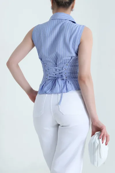 Mavi Sırt Bağcıklı Poplin Kadın Gömlek 467754