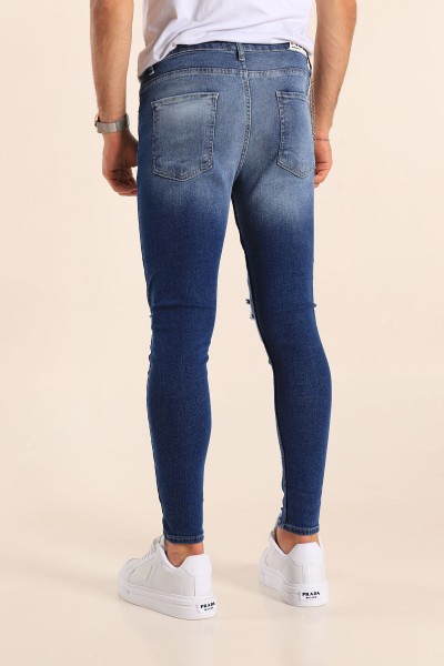 Mavi Skinny Fit Likralı Yırtık Zincir Detay Erkek Kot Pantolon 190438
