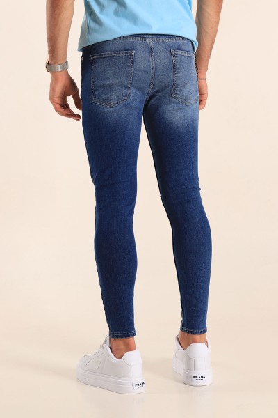 Mavi Skinny Fit Likralı Yırtık Zincir Detay Erkek Kot Pantolon 190440