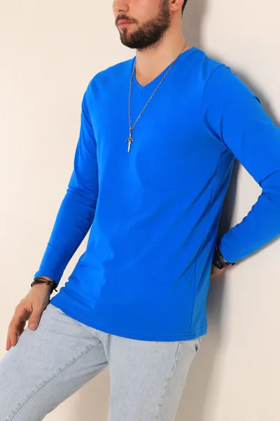 Mavi Slim Fit V Yaka Likralı Basic Erkek Sweatshirt 234985