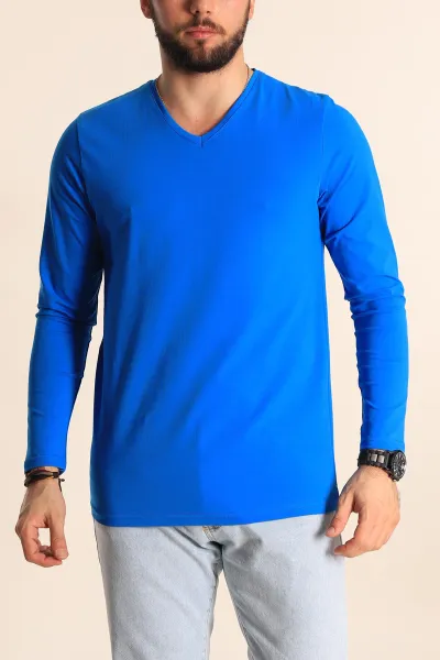 Mavi Slim Fit V Yaka Likralı Basic Erkek Sweatshirt 234985