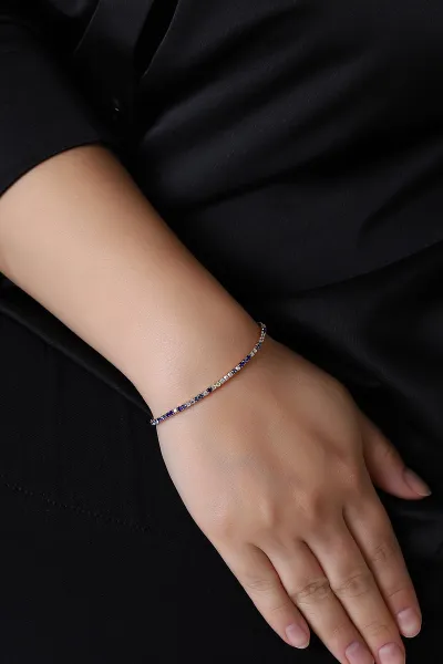 Mavi Taşlı Gold Su Yolu Taşlı Açılabilir Bileklik 387409