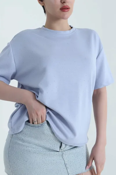 Mavi Taşlı İnterlok Kadın Bluz 462344