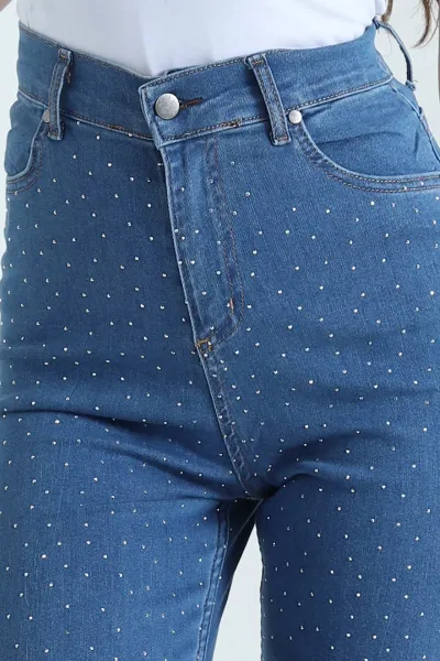 Mavi Taşlı Likralı Lazer Paça Kadın Kot Pantolon 452948