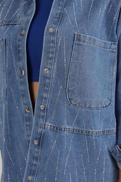 Mavi Taşlı Tasarım Kot Gömlek Ceket 164154