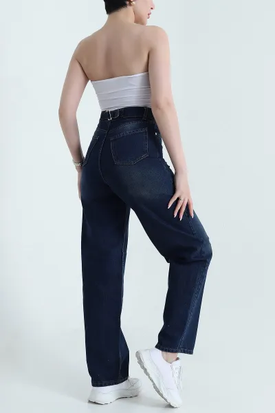 Mavi Tek Tokalı Baggy Kadın Kot Pantolon 457336