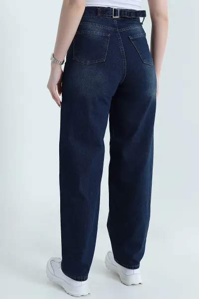 Mavi Tek Tokalı Baggy Kadın Kot Pantolon 457336