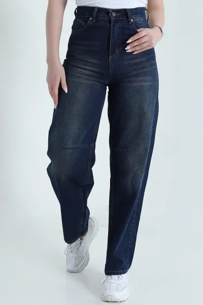 Mavi Tek Tokalı Baggy Kadın Kot Pantolon 457336