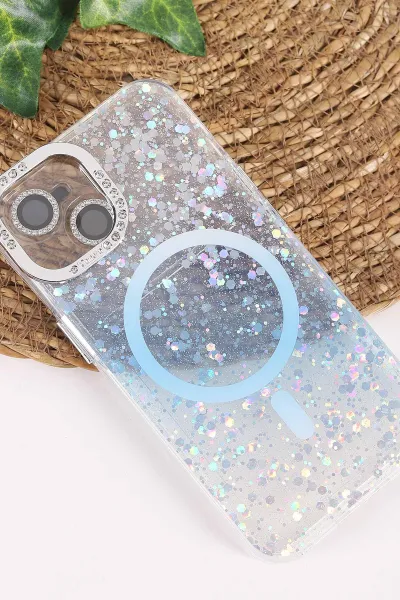 Mavi TeknoCase İPhone 14 Uyumlu Sortie Diamond Case Serisi Sert Silikon Telefon Kılıfı 457959