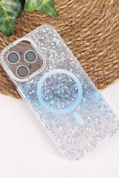 Mavi TeknoCase İPhone 15 Pro Max Uyumlu Sortie Diamond Case Serisi Sert Silikon Telefon Kılıfı 457991