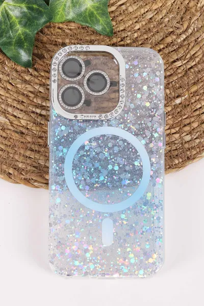 Mavi TeknoCase İPhone 15 Pro Uyumlu Sortie Diamond Case Serisi Sert Silikon Telefon Kılıfı 457977