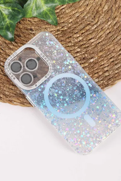 Mavi TeknoCase İPhone 15 Pro Uyumlu Sortie Diamond Case Serisi Sert Silikon Telefon Kılıfı 457977