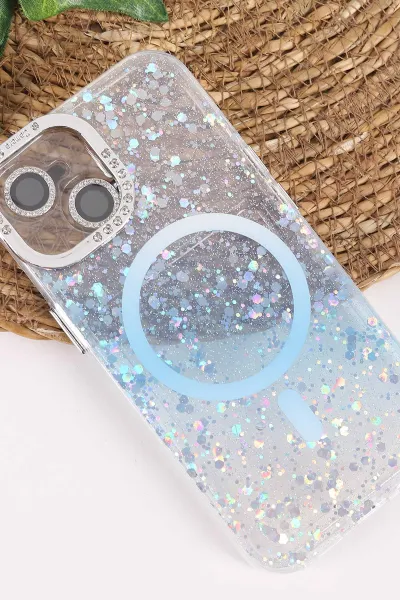 Mavi TeknoCase İPhone 15 Uyumlu Sortie Diamond Case Serisi Sert Silikon Telefon Kılıfı 457973