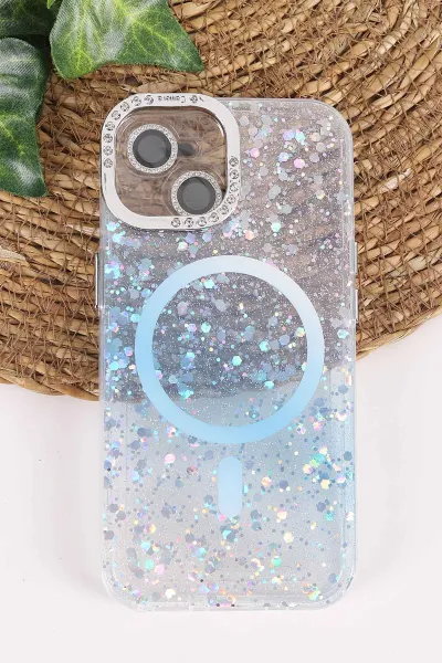 Mavi TeknoCase İPhone 15 Uyumlu Sortie Diamond Case Serisi Sert Silikon Telefon Kılıfı 457973