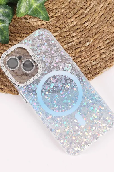 Mavi TeknoCase İPhone 16 Uyumlu Sortie Diamond Case Serisi Sert Silikon Telefon Kılıfı 457995