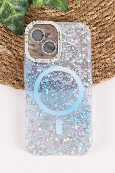 Mavi TeknoCase İPhone 16 Uyumlu Sortie Diamond Case Serisi Sert Silikon Telefon Kılıfı 457995