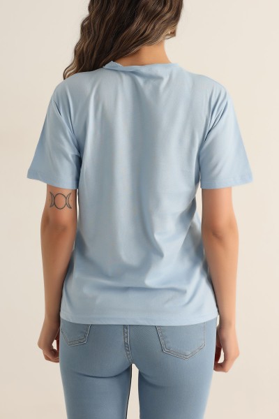 Mavi Tığ İşlemeli Tasarım Tişört 180826