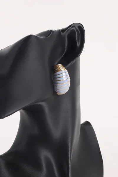 Mavi Tırtıklı Koza Model Gold Detaylı Çivi Küpe 368759