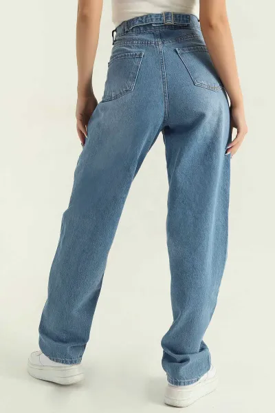 Mavi Toka Detay Baggy Kadın Kot Pantolon 368221
