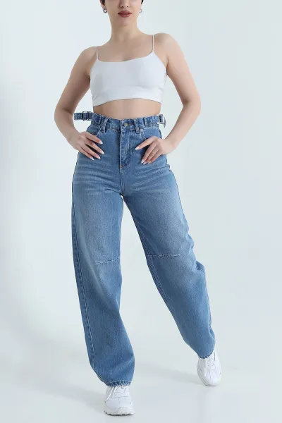 Mavi Tokalı Baggy Kadın Kot Pantolon 446070