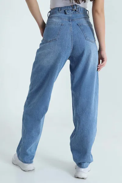 Mavi Tokalı Baggy Kadın Kot Pantolon 469585