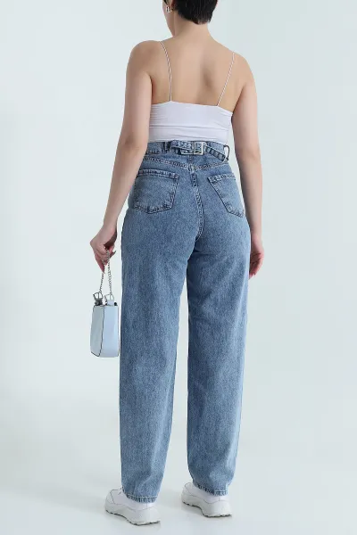 Mavi Tokalı Baggy Kadın Kot Pantolon 470322