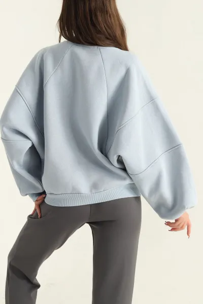 Mavi Üç İp Şardonlu Bayan Sweat 307039