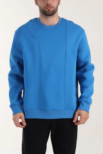 Mavi Üç İp Şardonlu Bisiklet Yaka Erkek Sweatshirt 410904