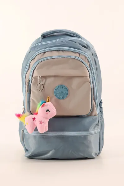Mavi Unicorn Aksesuarlı Bol Gözlü Sırt Çantası 388619