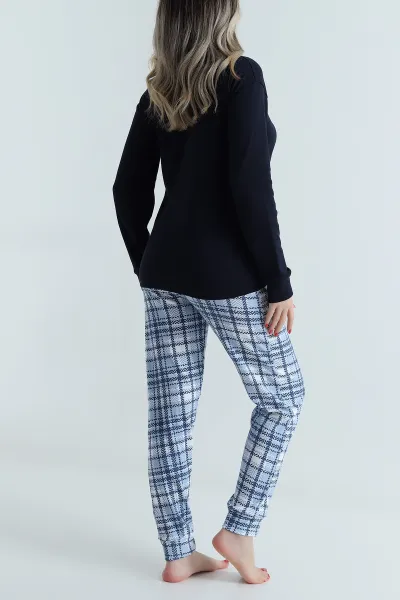Mavi Uzun Kollu İnterlok Kadın Pijama Takımı 499827
